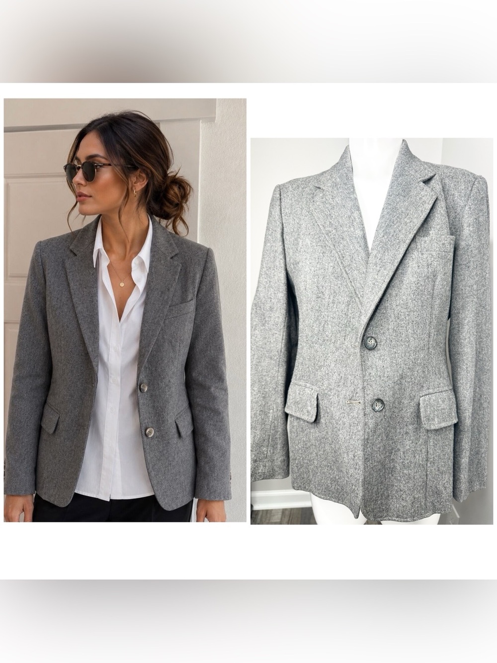 Evan Picone Gray Tailored Wool-Blend Blazer- small